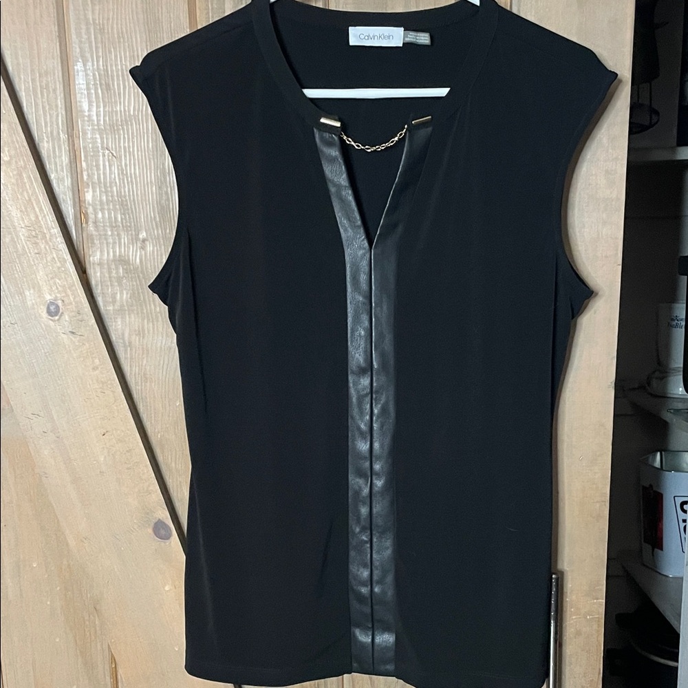 Calvin Klein Black Top with Leather Trim